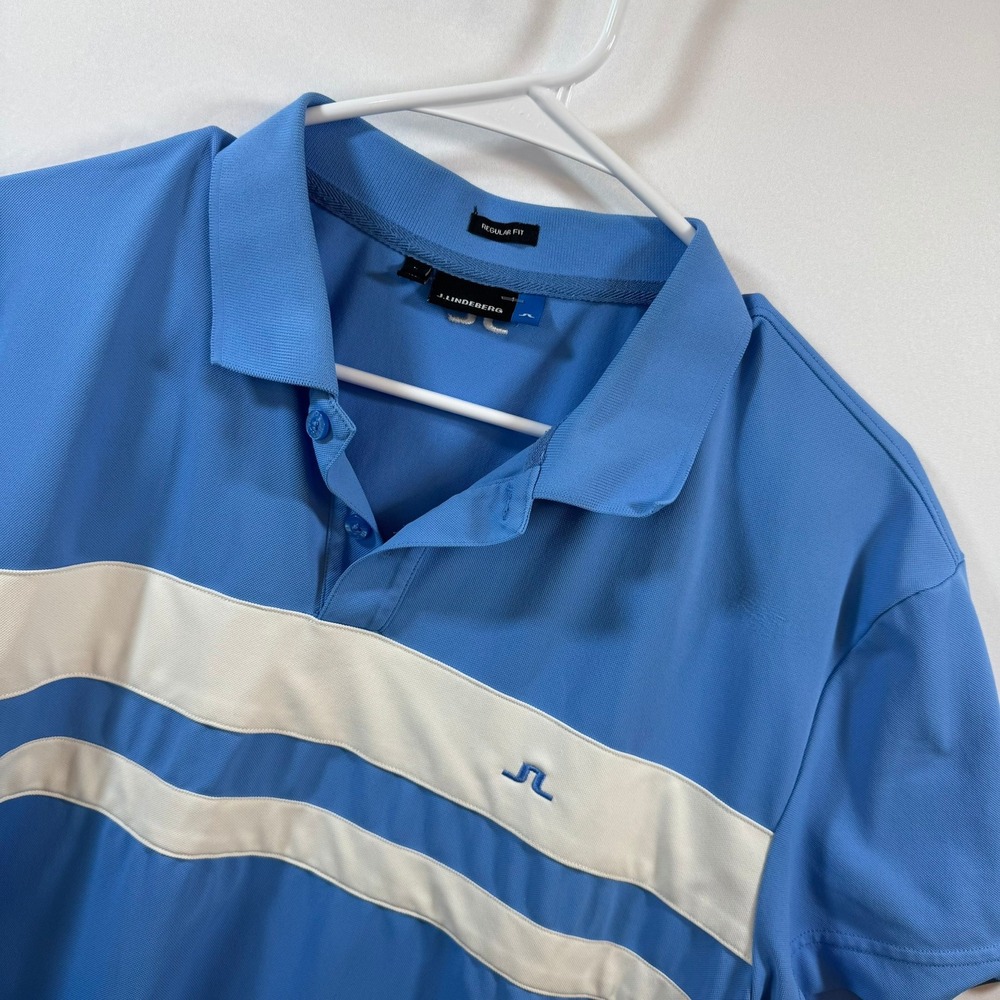 J.Lindeberg Mens M Craig Polo TX Torque Blue White Striped Golf Shirt Large